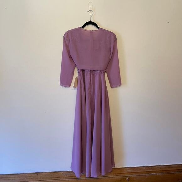 Lan Ting XS bride lavender purple formal maxi gown lace sheer floral embroidery - Picture 6 of 13